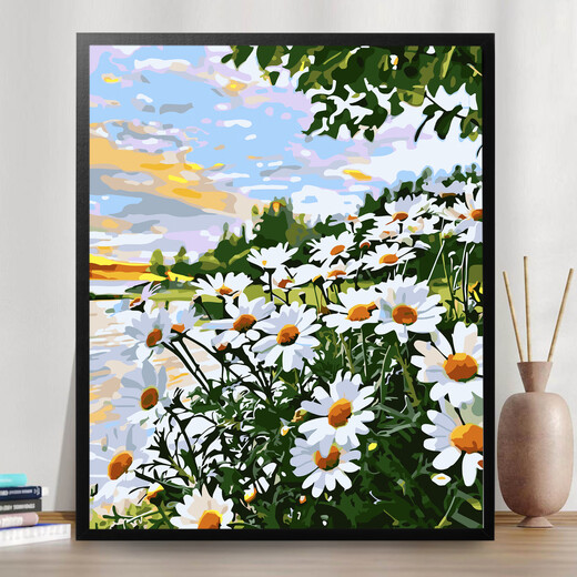 落日玫瑰数字油画diy花卉填色涂鸦手工手绘diy油彩画卧室装饰画 H1049月下郁金香 30*40实木内框+丙烯颜料+画笔
