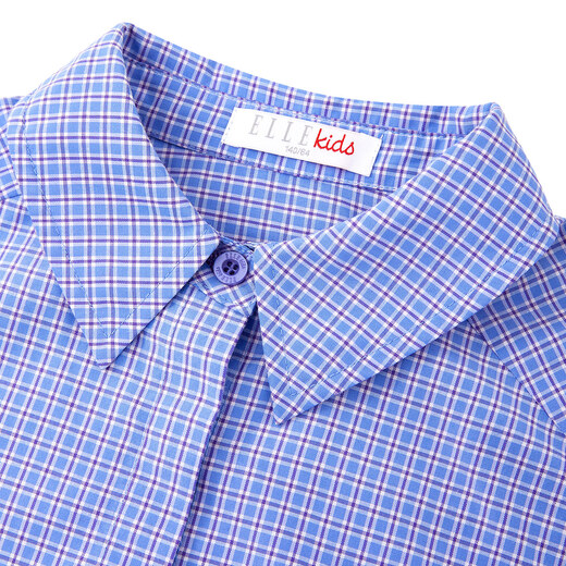 ELLE KIDS French girls spring new plaid embroidered soft and comfortable classic basic long-sleeved polo collar shirt