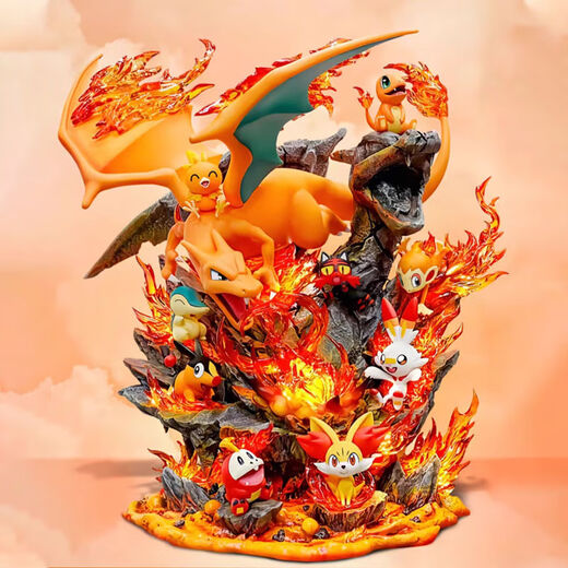 Youguan Fire Dragon Grande Figure Egg Valley Fire Dragon Fire Dragon Fire Series Family Bucket Pet State Mode Figure Egg Mountain Egg Valley Fire Dragon (Can Glow) Hauteur de 32 cm de largeur 31 cm de profondeur 28cm