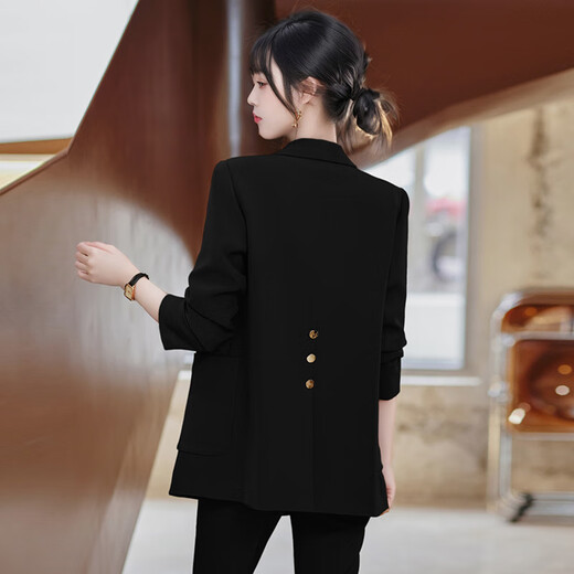 Troman black suit women's spring and autumn professional formal wear casual loose commuting OL suit jacket work clothes