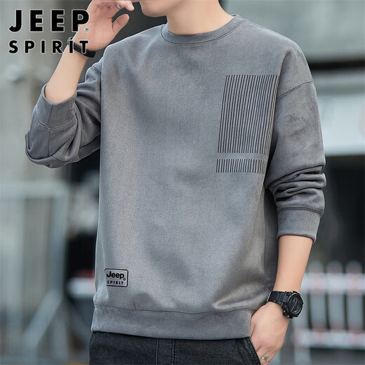 JEEP SPIRIT Jeep sweatshirt men's autumn and winter men's suede long-sleeved T-shirt men's casual loose trendy top clothes