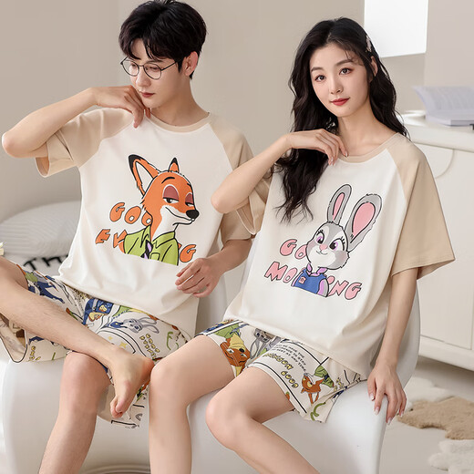 Modal 2025 Neues Paar Pyjamas Sommer reines Baumwoll kurzärmelige Ein Mann und eine Frau Cartoon süße Sommer-Heimkleidung Set 687 Frauen L.