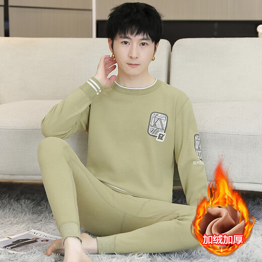 Zengzhi Niuzai Lamm Velvet Thermal Unterwäsche für Jungen, große Kinder, Teenager, Schüler der Junior High School und Velvet School Uniform Artefakt Herbstkleidung und Hosen CP693 Khaki XL [Vorgeschlagen 80-115 Jin [Jin gleich 0,5 kg]]
