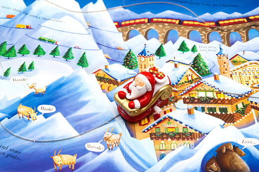 现货Usborne圣诞老人的圣诞之旅Santa's Christmas Journey with Wind-Up Sleigh英文原版儿童读物轨道书扭动发条书圣诞节主题绘本 直升飞机轨道玩具书