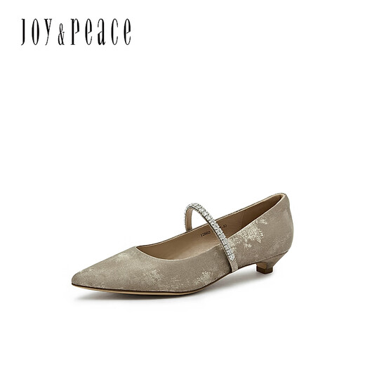 Joy/peace Dong Jie's same Olive Martini 25 Autumn New Chinese Cowhide Light Mouth Mary Jane Single Shoes 12603CQ5 Apricot Color 34