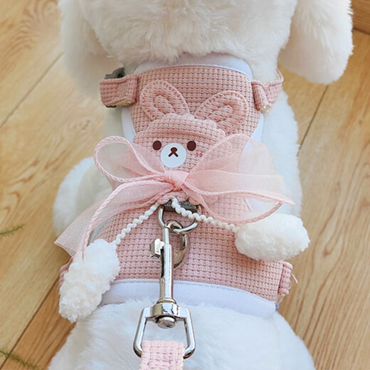 Bo Naling cat traction rope cat rope pet anti-breakaway adjustable elastic vest type special walking cat rope outing supplies traction rope fur ball rabbit-pink-1.2 meters M