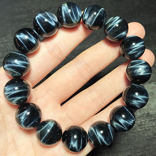 Guanpuge Fat Donglai Quality Tiger Tiger Eye Stone Bracelet Tianlan Hawk Eye Tiger Eye Stone Cat Eye Bracelet Men and Women's Style's Yellow Bright 12185 12 mm Blue Tiger Eye