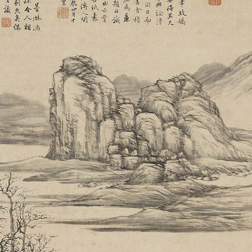 
The ancient landscape painting scroll famous paintings of Ni Zan Mountain in Yuan Dynasty replica Chinese style hanging paintings Yuan Dynasty Ni Zan Mountain in Yuan Dynasty 12603 40X72 cm (spraying painting heart size) Mounted milky white scroll (Xuan