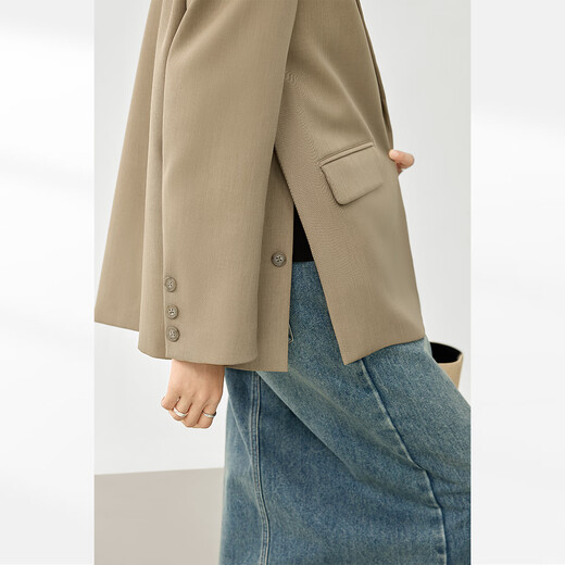 Dialogue (DUIBAI) French high-end commuter suit jacket for women 2026 spring new style small temperament casual small suit Khaki S