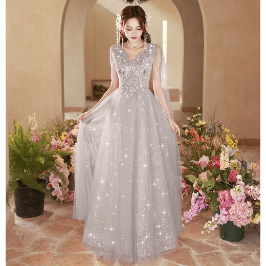 Yimimei 18-year-old high school student adult dress female high-end princess dress large size banquet sequin birthday party summer long dress XS