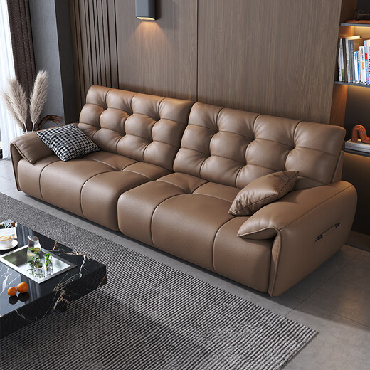 Filena sofa Italian minimalist leather sofa living room size household multi-person straight-row sofa Y739 double handrail single seat 1.2 meters [bottom perspective network + full-head layer cowhide]
