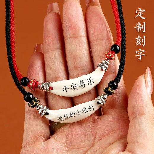 Jinshuitang Black Dog Tooth Necklace Pendant Amulet Baby Children Baby Nightmare Shock Necklace Men and Women's Year of the Life Pendant Single Hole Red Rope Style