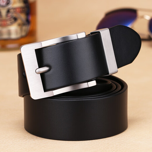 
VGXOUE titanium alloy belt men's genuine leather casual pin buckle layer cowhide belt men's simple middle-aged and young trouser belt trendy titanium buckle 9227 black (bandwidth 3.3cm) 100cm