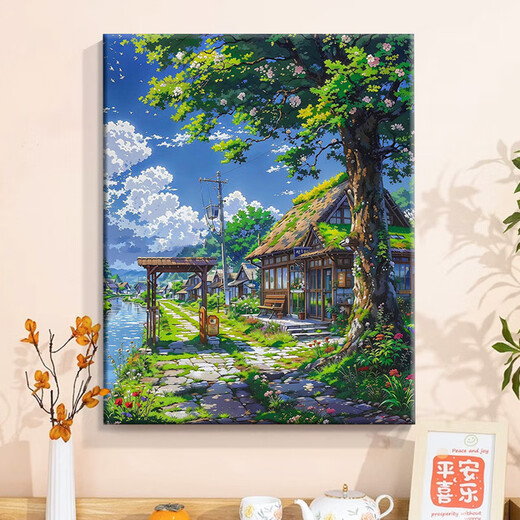 铂呐苓宫崎骏夏天数字油画diy手工填色大尺寸油彩唯美装饰画生日礼物 宫崎骏夏天40*50