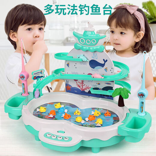Katio Electric Diaoyutai Toy Children's Early Education Baby One to Two Years Old Birthday Gift for 3 Boys and 6 Girls Battery Version Green Penguin Climbing Staircase Collection Order on the Day Bring 10 More Fish/Writable Greeting Cards