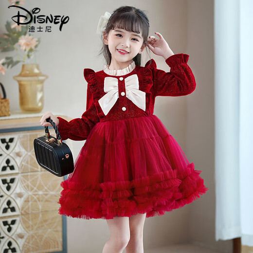 Disney girls dress New Year skirt 2026 new spring and autumn children's tutu skirt little girl red princess skirt winter red high quality 100 recommended height 90-95cm