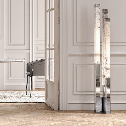 Hongdeng Lampadaire en marbre espagnol en acier inoxydable en prêt simple modèle design chambre bureau de vente villa lampe de salon champagne brossé or + imitation marbre D200*H1550MM