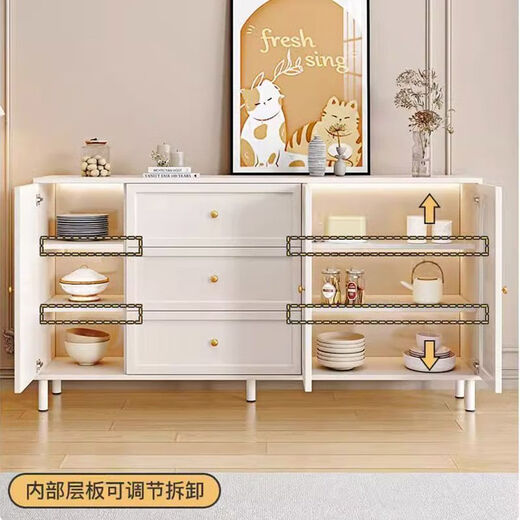 空匠奶油风餐边柜现代简约一体靠墙轻奢储物柜客厅小户型家用玄关柜子 免费送货上楼+包安装 【加厚实木生态板】80cm餐边柜