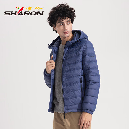 雪伦轻薄红色羽绒服男本命年连帽通勤商务风秋冬外套轻暖13661 松茶绿 XL