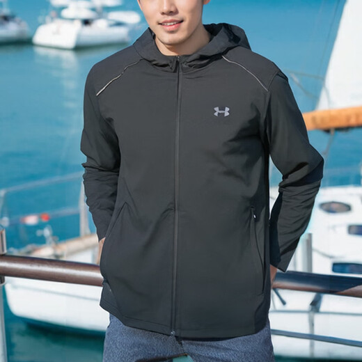 Under Armor official top for men 2025 autumn new sportswear fitness training clothing comfortable and breathable woven hooded jacket lightweight and dry/slim fit/one size larger 2XL 185/104A