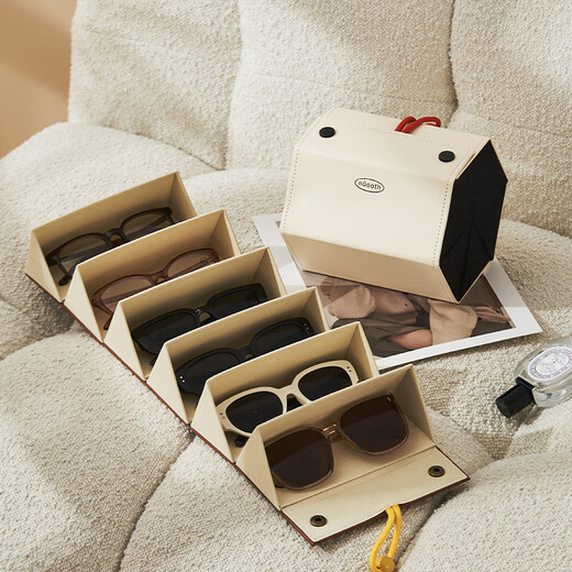 花乐集折叠墨镜收纳盒多格大容量太阳镜收纳神器抗压便携可挂墙眼镜盒 棕色-6格