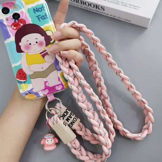 迪普尔手机挂绳挂脖长款斜挎可背钥匙扣户外编织手机绳可手提结实耐用钥匙链背带【灰点粉】防丢绳