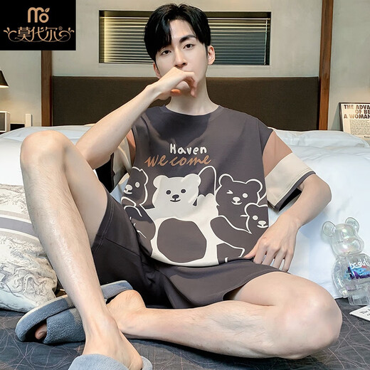 莫代尔夏季男款睡衣纯棉短袖卡通青少年男士夏天薄款大码学生家居服套装 WB1343# 小码 M 码【155高/75-85斤重】