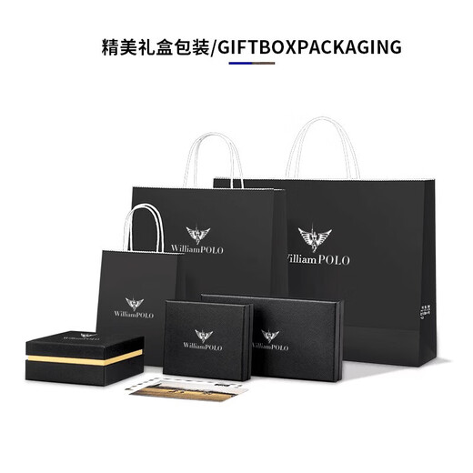 WILLIAMPOLO英皇保罗钱包男长款牛皮男士大容量拉链卡包手包七夕情人节礼物 191420 黑色平纹
