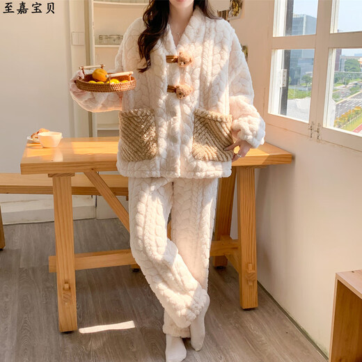 Coral velvet confinement clothes in autumn and winter thickened sweet pajamas for pregnant women for postpartum breastfeeding and pregnancy. MY-9923 Green pocket bow [0-15 L (recommended 100-130 Jin [Jin equals 0.5 kg])