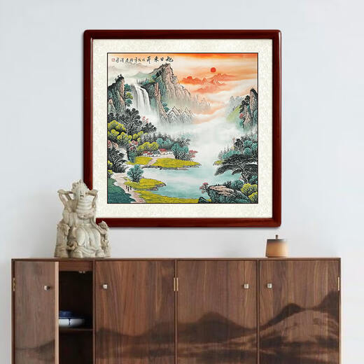 Shangdetang Chinese painting landscape painting entrance hall decoration painting restaurant Chinese Feng Shui hanging painting ink painting Dou Fang collection GSX-91869-Fuchun Mountain Residence Picture, framed 65*65cm