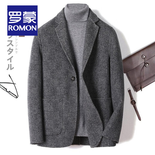 Romon Albaca alpaca double-sided woolen suit men's autumn and winter business wool small suit men's casual woolen jacket short suit M/48 size