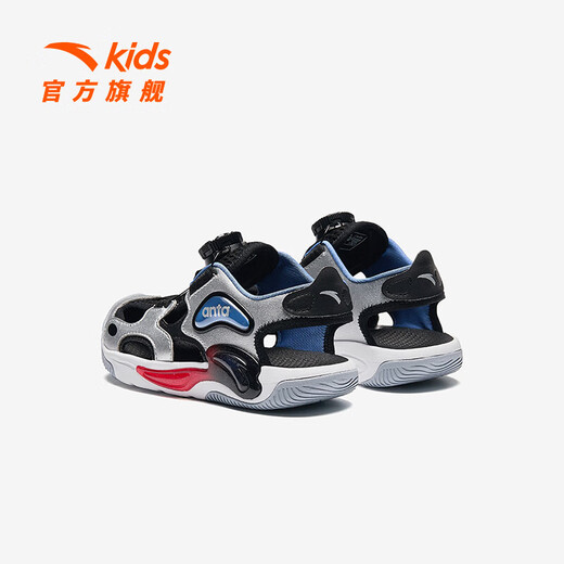 Anta Children's Jellyfish Sandals Boys Beach Shoes 2025 Summer New Style Baotou Comfortable Knob Button Breathable Frame Silver/Black-1 28
