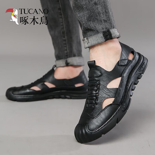 Pájaros carpinteros zapatos de agujero de cuero de cuero genuino para hombres Nuevas sandalias 2024 para hombres Beatable Hollow Men Casual Inner 6629 Caki/altura interior Aumento 39