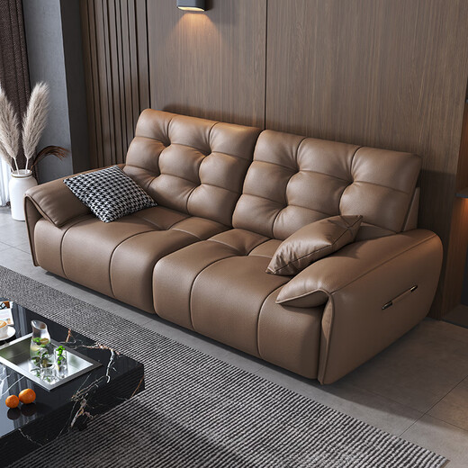 Filena sofa Italian minimalist leather sofa living room size household multi-person straight-row sofa Y739 double handrail single seat 1.2 meters [bottom perspective network + full-head layer cowhide]