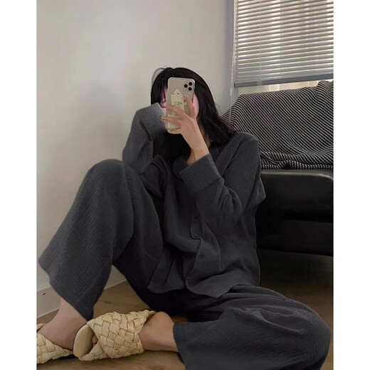 Duoxian Duoxuan koreanischer Stil S-Sensing-Baumwollgarn-Pyjamas für Frauen im Frühling und Herbstfarbe Langarmhosen Casual Lose Home Clothing Set #D-9214T Modell M 75-98jin [Jin gleich 0,5 kg]