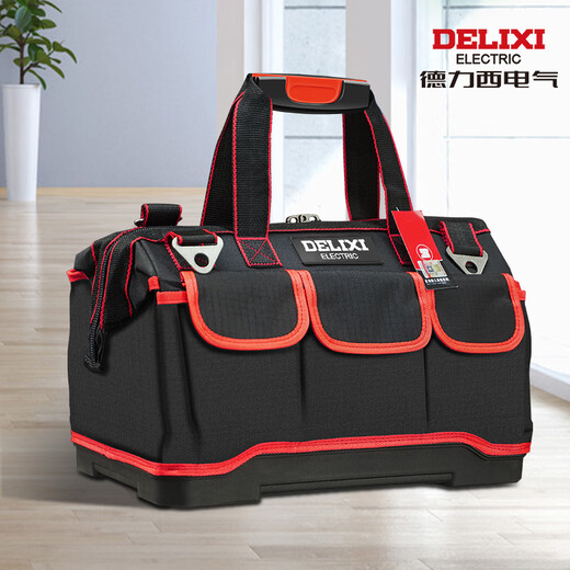 Delixi Tool Bag Men's Canvas Wear-Resistant Electrician Special Small Portable Multi-Function Repair and Installation Woodworking Tool Bag 16-inch Thickened Classic Style (With Parts Box)