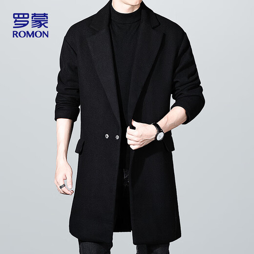 ROMON woolen coat mid-length men's autumn and winter business casual windbreaker men's warm woolen coat 1929 black XL