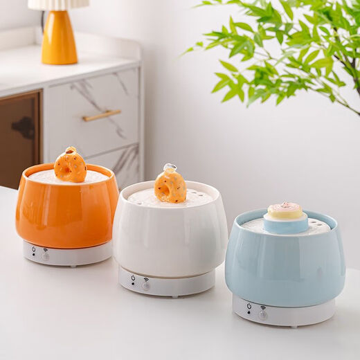 Rafxin's latest ceramic pet cat and dog drinking fountain, automatic constant temperature, intelligent cycle water feeding, cartoon cat bowl, charging cake (Lake Blue charging model)