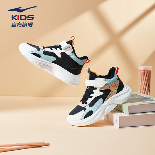 Hongxing Erke (ERKE) children's shoes, casual shoes for boys and girls, children's winter warm cotton shoes, black/microcrystalline white/azure 35