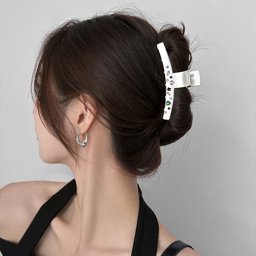 栢启歆金属发夹后脑勺盘发抓夹发量多大号鲨鱼夹气质发饰锆石发卡女 锆石简约百搭款