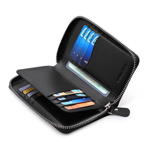 Kaiser Paul Ultra-dünner einfacher und modischer Kartenbeutel für Herren-Multi-Karten-Lederkartenbeutel für Herren-Kartenclip-Lederhülle Black Cross Muster/16 Karte/4 Sandwich