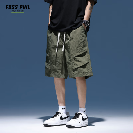 Foss Phil短裤男装夏季工装潮牌休闲冰丝中裤宽松运动五分裤子9906军绿3XL