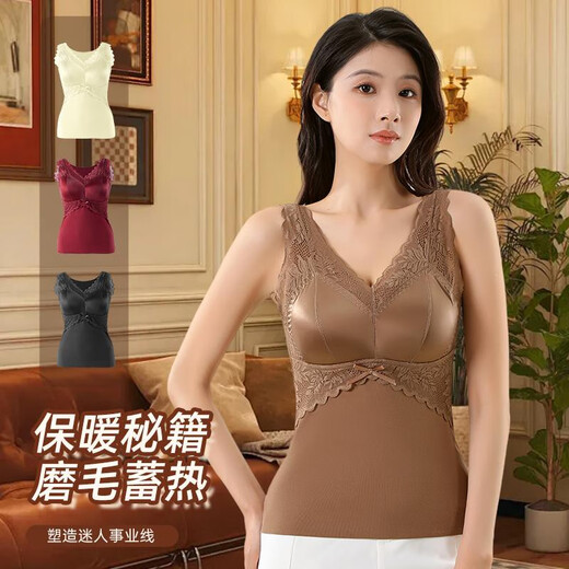 ZHIDOUDOU免穿文胸保暖蕾丝边美背双面德绒秋冬保暖背心女加绒加厚内衣 安格拉红829 11XL 3xl155-170斤