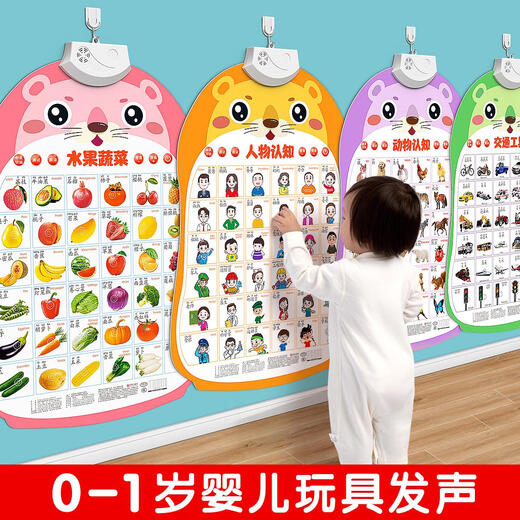 握奇婴儿玩具宝宝早教有声挂图0一1一3岁幼儿童7礼物6个月上智力开发 7张组合人物+果蔬+动物+交通+认数字