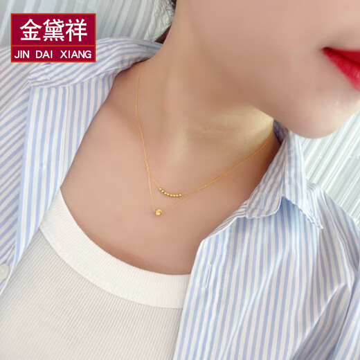 GRAYCEWODY Old Phoenix 999 gold 18K set chain cat's eye transfer bead necklace clavicle chain double-layer plain chain ins simple and elegant set chain/length about 42 tones 45cm old Phoenix gold store model