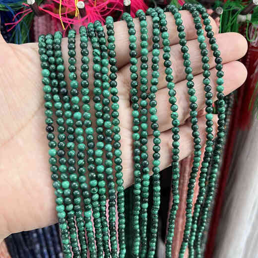 Golden fork natural green 3mm malachite round beads loose beads semi-finished necklace bracelet with beads hand-beaded jewelry accessories 2mm