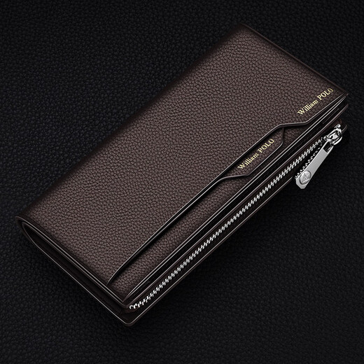 WILLIAMPOLO英国品牌 钱包男士钱包真皮商务休闲多卡位卡包 父亲节礼物送爸爸 咖啡色荔枝纹【头层牛皮】