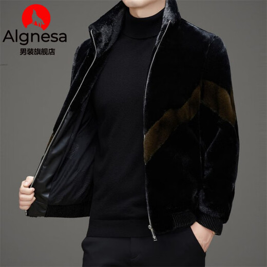 Aignesa Light Luxury Golden Mink Fur Chaqueta Menor de hombres Otoño e invierno Agrupación corta engrosado Cálido de invierno Chaqueta para hombres Negro 2xl