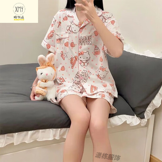 曦牧遥三丽鸥helloKitty睡衣女夏季三件套装2025新款短袖春秋薄款家居服 KK-14101短袖短裤长裤三件套 M 【建议80-100斤】