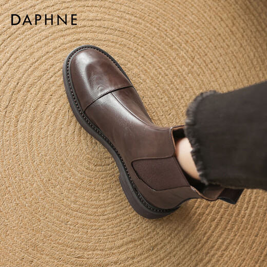 Daphne Chelsea short boots for women in autumn and winter genuine leather brown thin boots new British style Martin boots for women brown single 36